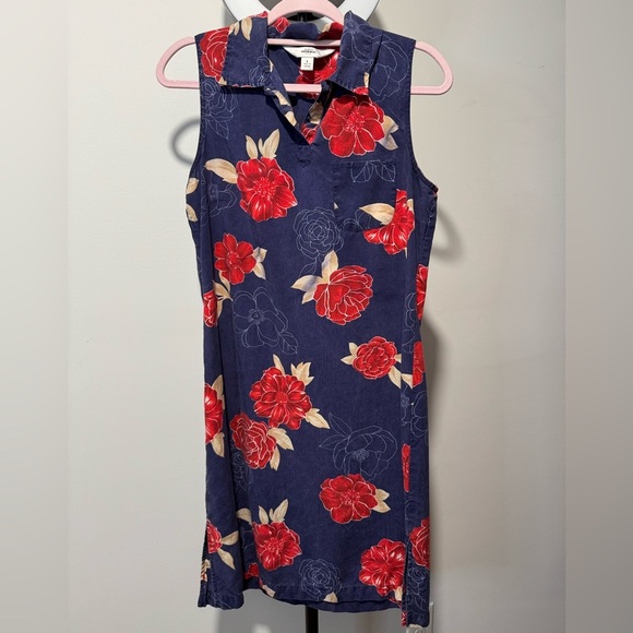 Red and White Shift Midi Dress with Notched Collar - Picture 1 of 4